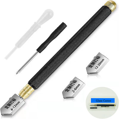 Strumento di taglio di vetro da 2 mm con presa di maniglia contenente olio e maniglia in acciaio nero da 145 mm