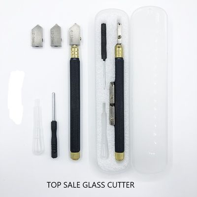 Strumento di taglio di vetro da 2 mm con presa di maniglia contenente olio e maniglia in acciaio nero da 145 mm
