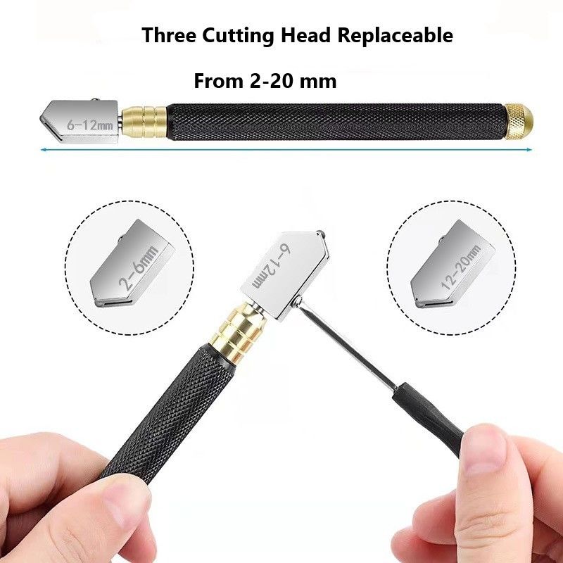 Strumento di taglio di vetro da 2 mm con presa di maniglia contenente olio e maniglia in acciaio nero da 145 mm